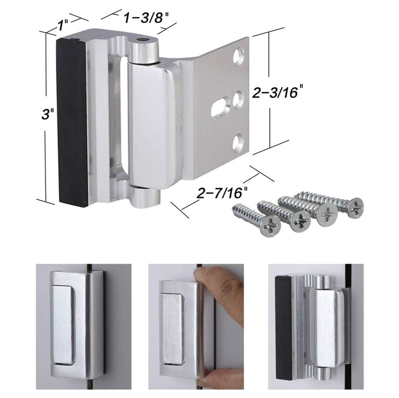TOYFUL 2 Pack Door Reinforcement Locks with 8 Screws, Home Security Door Lock for Toddler, Childproof Door Lock Night Lock Withstand 800 Lbs Silver - Image 4